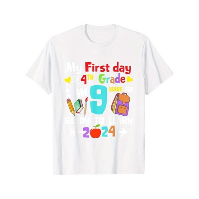Cute 4th Grade First Back To School Boys and Girls Short-sleeved T-shirt, Pattern Printed Versatile Casual Cotton T-shirt, All-season Classic 100% Cotton Top