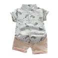 thumbnail image 5 of Baby Boy Outfits Dinosaur Print Mock Neck Short Sleeve Button Shirt Top And Shorts 2 Piece Daily Wear Baby Boys' Clothing Sets, 5 of 5