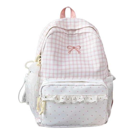 CSStudio Plaid Polka Dot Lace Bow Backpack Lightweight Nylon Large Capacity Daypack
