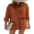 thumbnail image 3 of Trendy Button Down Shirt and Shorts Set for Women, 3 of 6