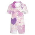 thumbnail image 5 of Womens Two Piece Sets Women Printed Stand Up Collar Pocket Short Sleeved Top Shorts Home Wear Pajama Set Purple M, 5 of 9