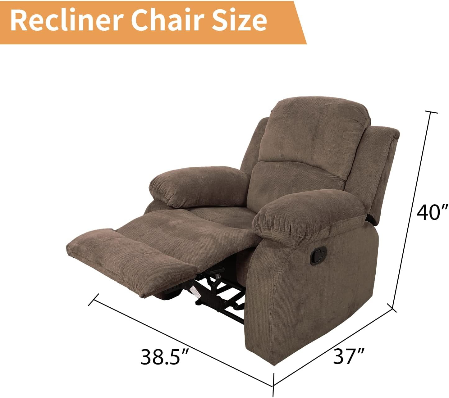 TrumanPick Manual Velvet Recliner Chair,Overstuffed reclining Armchair Home Theater Recliner Sofa for Living Room, Brown