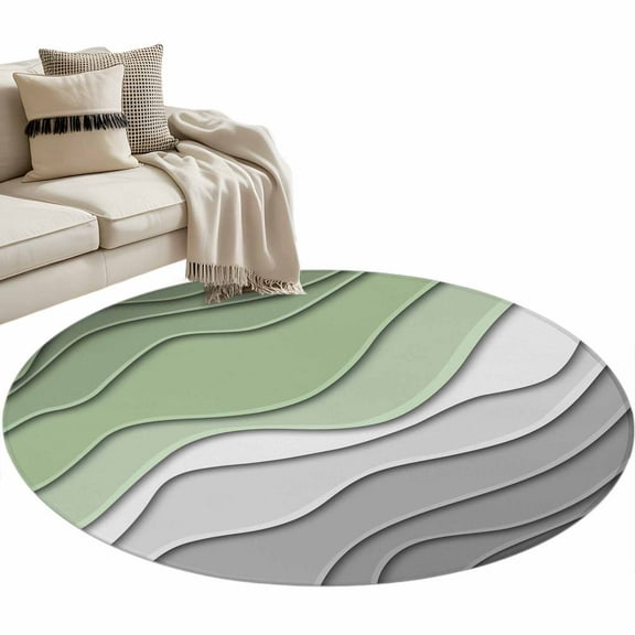 Sage Green Grey Ombre Round Area Rug 4 FT, Non Slip Indoor Outdoor Rug, Modern Abstract Art Aesthetics Washable Soft Circular Carpet Non-Shedding Floor Mat for Coffee Table Nursery Foyer Balcony