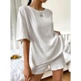 thumbnail image 4 of Biekopu Women 2 Piece Outfits Solid Color Loose Short Sleeve T-Shirt and Elastic Shorts Club Streetwear Summer Clothes, 4 of 6