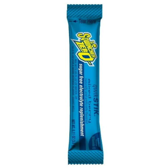 Sqwincher Qwik Stik Zero Electrolyte Replenishment Drink Mix, Mixed Berry, .11 oz Packet, 50 Count