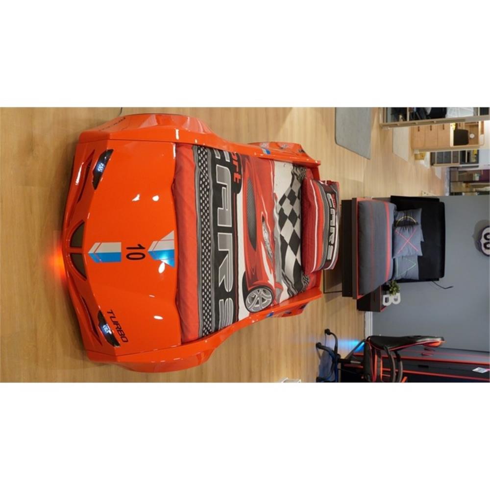 Pemberly Row Modern Wood Twin Race Car Bed with Remote Control in Red
