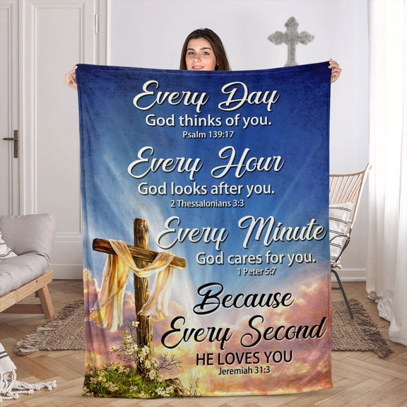 Jesus Blanket | Every Minute God Cares For You | Cross Fleece Blanket | Ideal Church Members, 30x40in Fleece Blanket
