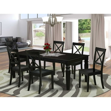 East West Furniture Logan 7-piece Wood Dining Set w/ Rectangular Table in Black