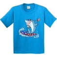 thumbnail image 3 of Inktastic Fourth of July Shark Surfing Youth T-Shirt, 3 of 5