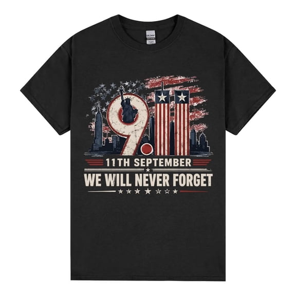 9/11 25th Anniversary Memorial T-Shirt 2001–2026 Twin Towers Tribute Never Forget Patriot Day Remembrance