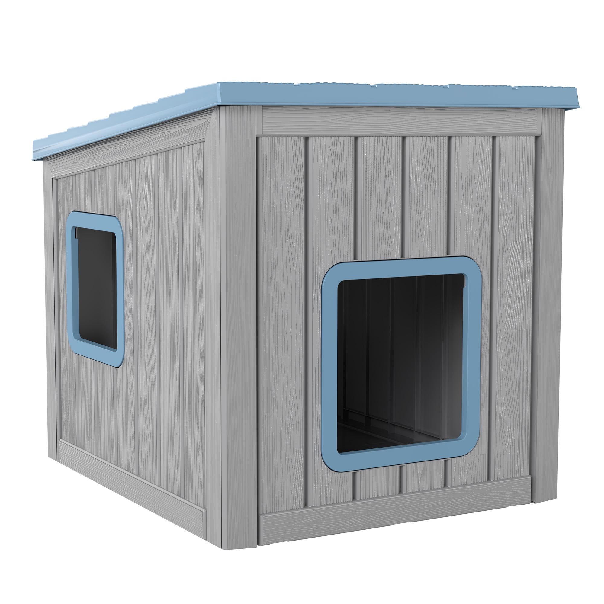 Bifanuo Outdoor Cat House, Weatherproof Shelter for Feral Cats & Kittens, Durable Insulated PP Shelter for Garden & Patio (Gray & Blue)