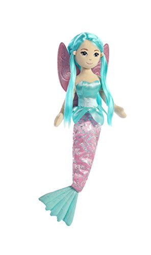18" Shellina Sea Sparkles Sea Fairy Soft Plush Teal and Pink Mermaid 