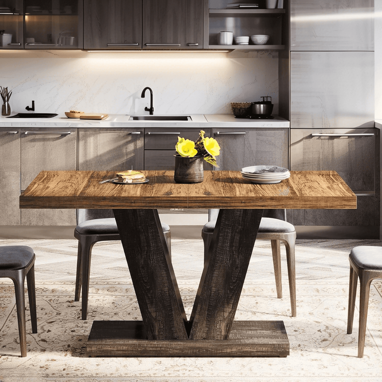 Tribesigns 47" Dining Table for 4, Wood Black Kitchen Table with Heavy Duty Pedestal for Dining Room