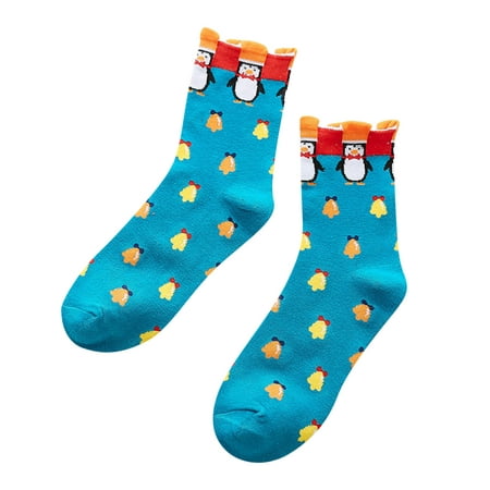 

Baocc accessories Printed Fun Colorful Festive Crew Knee Cozy Socks Women Fancy Christmas Holiday Design Soft Sock Slippers Blue