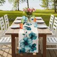 thumbnail image 4 of Turquoise Tulip Watercolor Vintage Table Runner for Dining Table, Decorative Table Linen for Kitchen, Dining Room Tabletop Décor, Machine Washable, 13"x48", 4 of 9