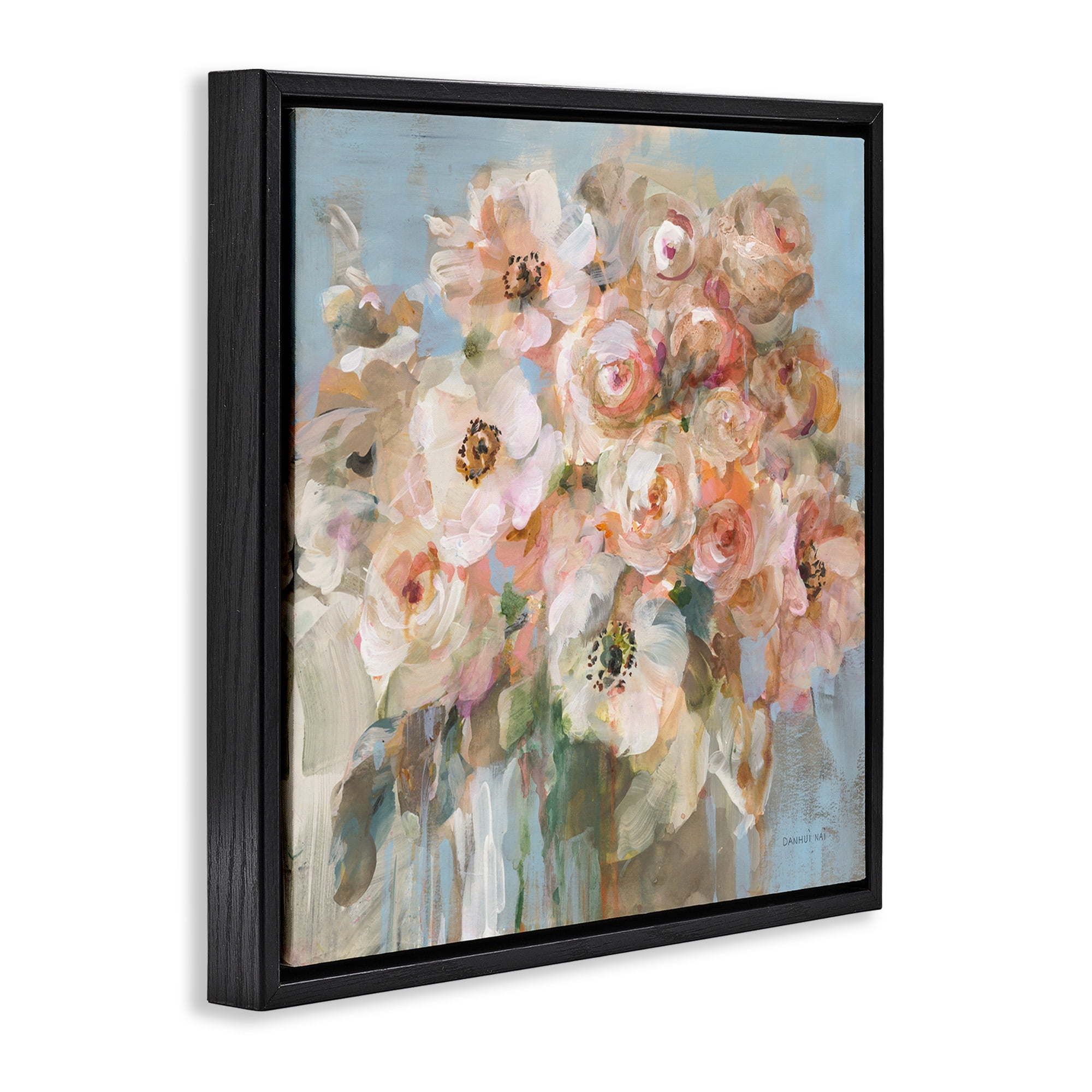 Stupell Industries Blushing Bouquet Pink White Floral Botanical & Floral Painting Black Floater Framed Canvas Art Print Wall Art, 25 x 25