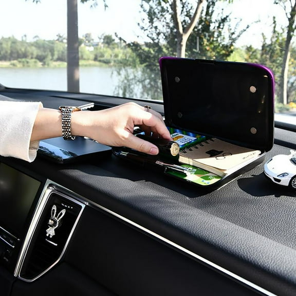 Magnetic Storage Organizer Box, Car Dashboard Organizer Container, Flat Compact Interior Storage Case, Small Item Mask Receipt Organizer, Vehicle Dashboard Storage Accessory Box