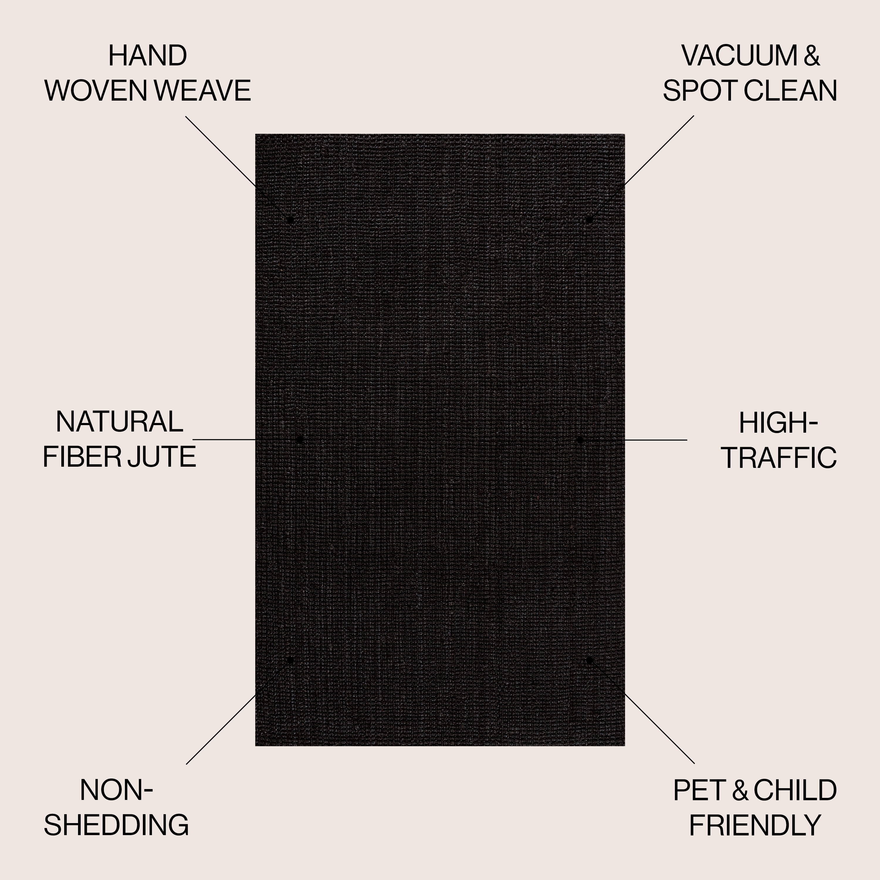 JONATHAN Y NATURAL FIBER 4 x 6 Area Rug, Pata Hand Woven Chunky Jute - Black, NRF102E-4