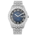 thumbnail image 2 of Charles Raymond Fully Iced Out Crystal Diamond Mens Watch w/Easy Read Date and w/Roman Numerals - Combo with Designer Hip Hop Blinged Out Bracelet and Ring- ST10226RND Silver Navy, 10, 2 of 7