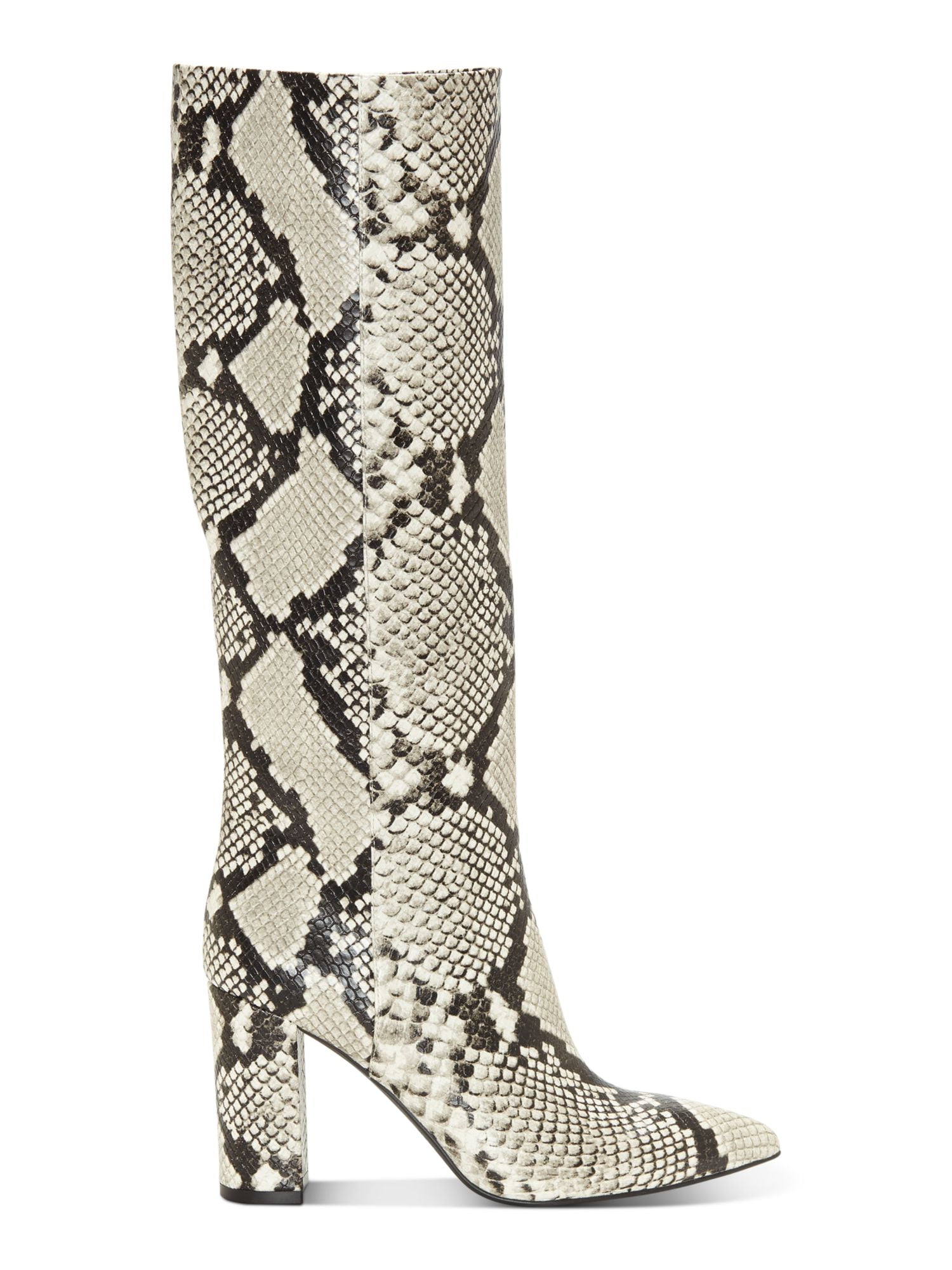 INC Womens Beige Animal Print Pointed Toe Block Heel Zip-Up Dress Boots   