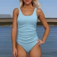 thumbnail image 2 of One Piece Swimsuit Women,Ribbed Ruched Swimsuit Tummy Control Bathing Suit Swimwear Figure Enhancing Swimdress with Adjustable Straps,Swimsuit for Women,M,BU1, 2 of 7