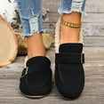 thumbnail image 2 of Loafers for Women Winter Warm Fuzzy Lined Round Toe Suede Flat Shoes Buckle Strap Casual Comfy Walking Driving Shoes Black Size 7.5, 2 of 6