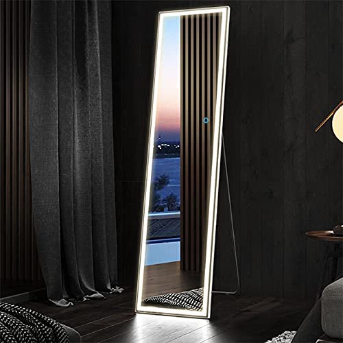 Full Length Mirror with LED Lights, Free Standing Tall Mirror, Lighted