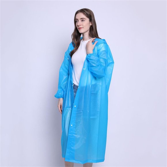Typpkmm 3-in-1 Long Raincoat, Waterproof Adult Poncho, Hooded Outdoor Shell, Blue-1