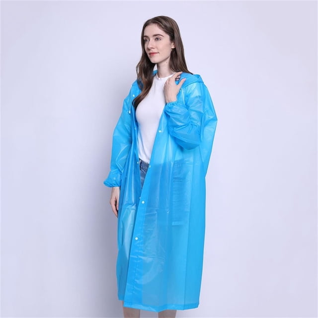 Typpkmm 3-in-1 Long Raincoat, Waterproof Adult Poncho, Hooded Outdoor Shell, Blue-1