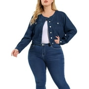 MODA NOVA Juniors Plus Size Button Down Crew Neck Long Sleeves Denim Jacket
