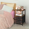 thumbnail image 6 of Brown Nightstand with 2 Fabric Drawers End Table with Charging Station Set of 2, 6 of 7