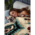 thumbnail image 3 of Boho Brown Teal Red Queen Size Flat Sheet, Wrinkleproof & Fadeproof Cooling Flat Bed Sheet Only, Southwestern Geometric Abstract Retro Breathable Soft Bedding Top Sheets 90 x 102 Inches, 3 of 8
