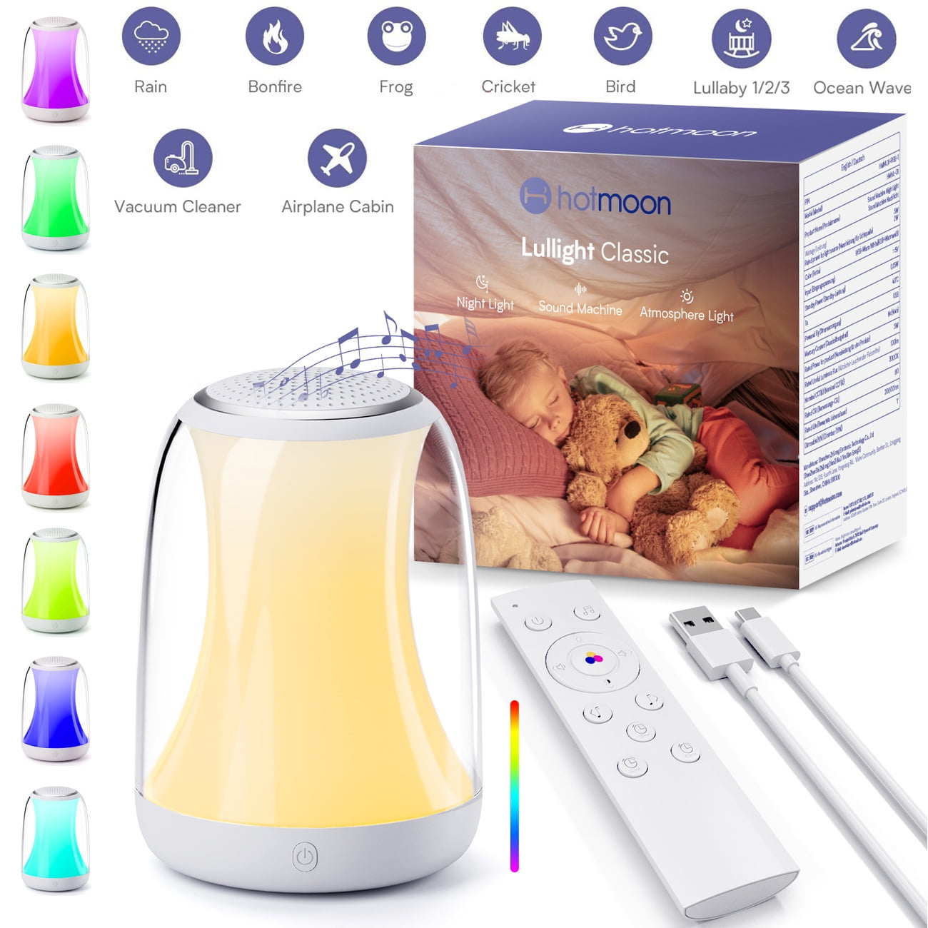 Hotmoon Baby Sound Machine Night Light, Sleep Aid White Noise Soother