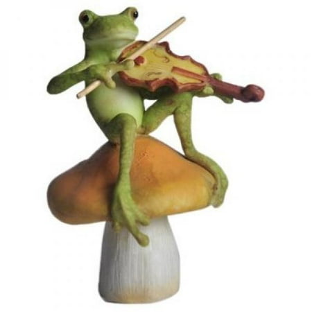 Fairy Mushroom Top Collection Enchanted Story Fairy Garden Frog Playing Fiddle on Mushroom Outdoor Statue ()