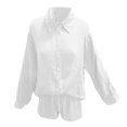thumbnail image 5 of Conjunto de camisa de manga larga lisa y pantalones cortos para mujer: ropa informal de playa, cintura elástica, tallas S-XXL, contorno de pecho 130-146 cm, 5 of 5