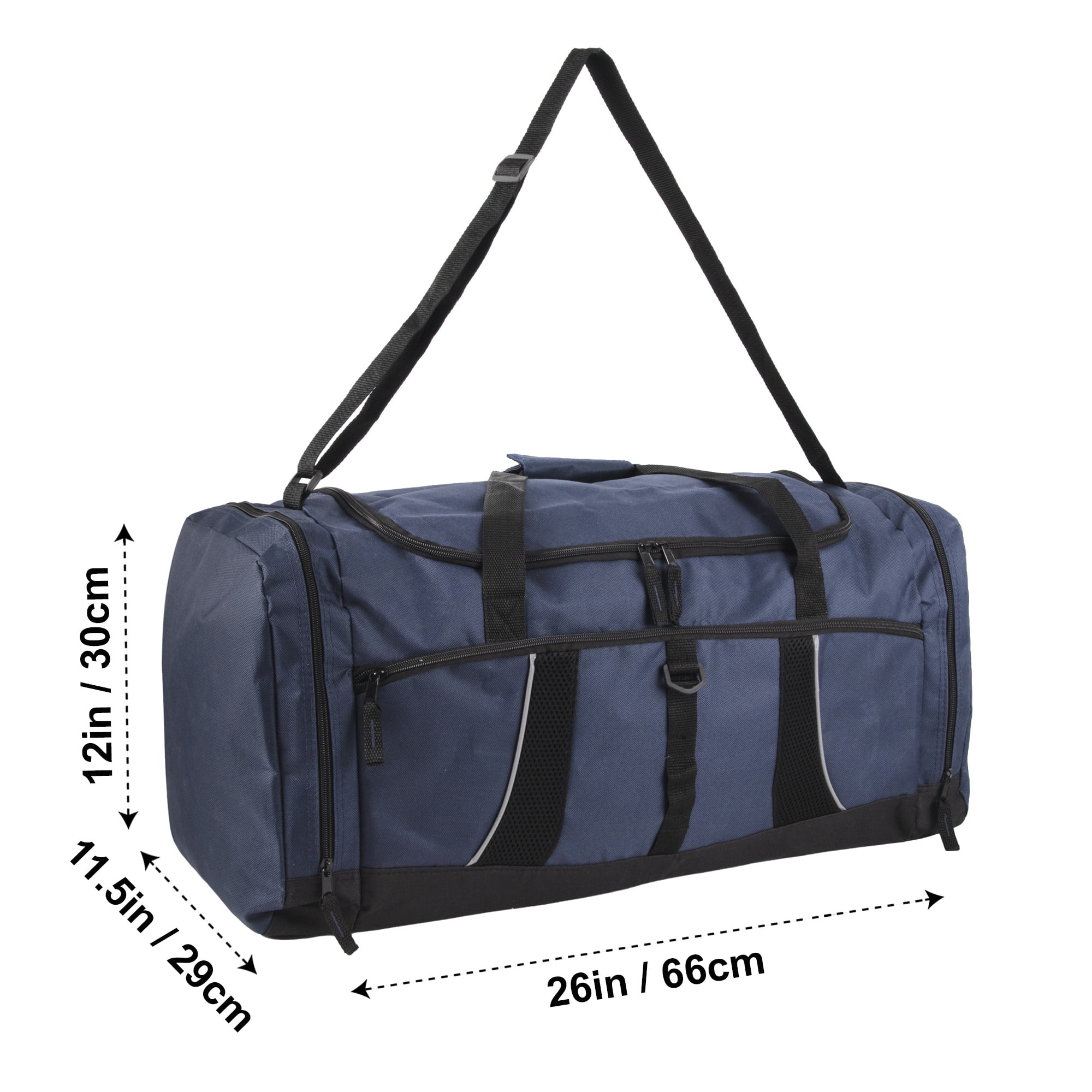 24 pack Extra Large 26 Inch 79 Liter Duffel Bags 48 Inch Shoulder Strap, Reflective Piping for Travel, Gym, Sports, Track, Field in Navy Blue