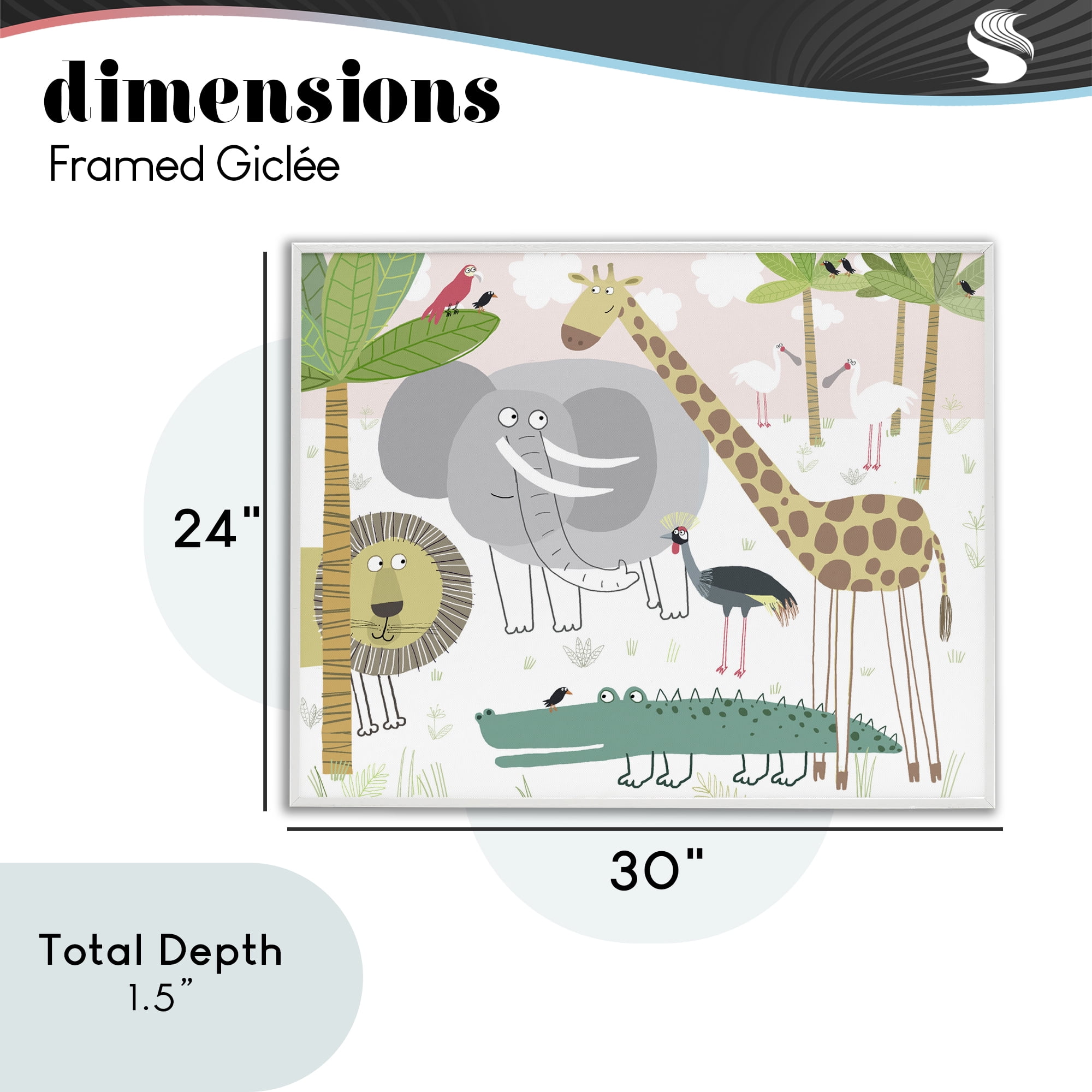 Stupell Industries Safari Animals Out and About White Framed Giclee Art, design by Carla Daly
