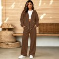 thumbnail image 6 of Szluipve 2 Piece Sets for Women Full Zip‑Up Hoodie 2 Piece Tracksuit Set Drawstring Zip Hooded Jacket & Elastic Waist Wide Leg Pants Casual Loungewear Outfit with Side Pockets Brown L, 6 of 6