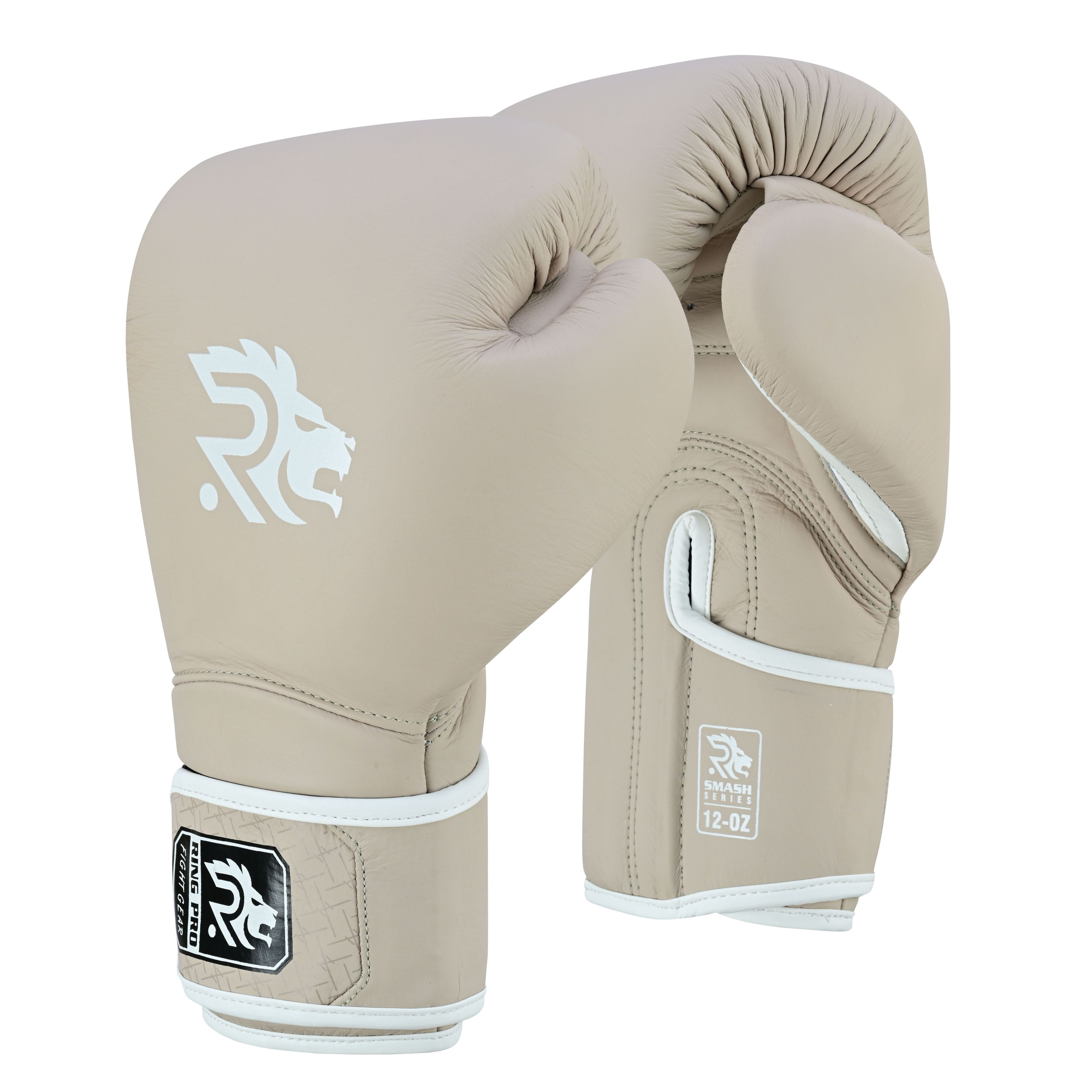 Ring Pro Sports Smash Series Boxing Glove Made of Matte Cowhide Leather for Boxing & MMA - Beige 12 oz