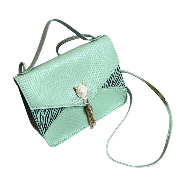 Bolsos de hombro con solapa para mujer, bolso de mano con correa ajustable, elegantes bolsos con borlas y cierre. verde