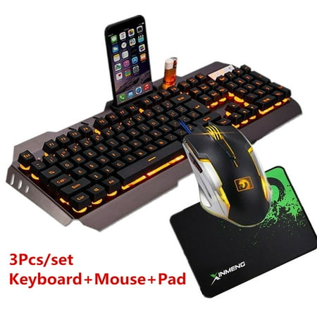 Usb Keyboard Mouse Combo USB Wired Yellow LED Backlight Mechanical Handfeel Gaming Keyboard with Gamer Mouse Combo & Mouse Pad ()
