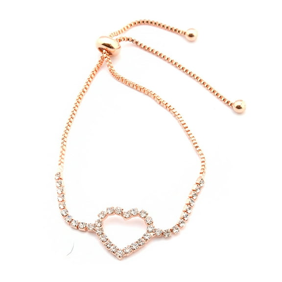 Fashion Baracelet Rose Gold Plating Cubic Zirconia Pull Strap Heart Adjustable Extende Bracelet