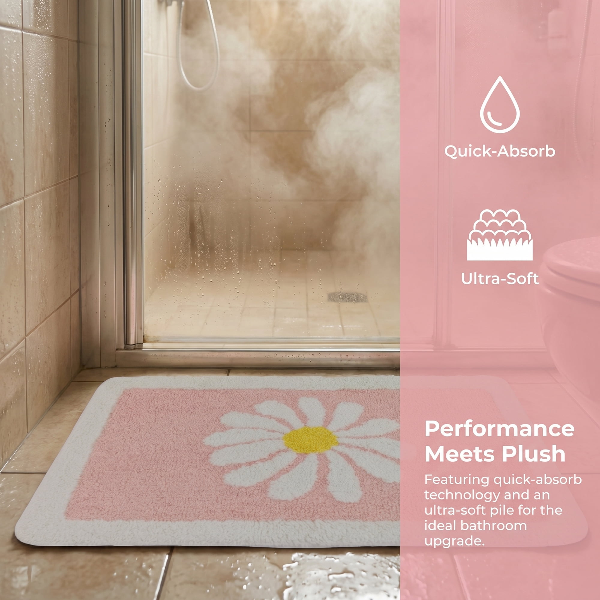 Unique Bargains Aesthetic Non Slip Ultra Soft Absorbent Shaggy Bath Mat Pink 32" x 20"