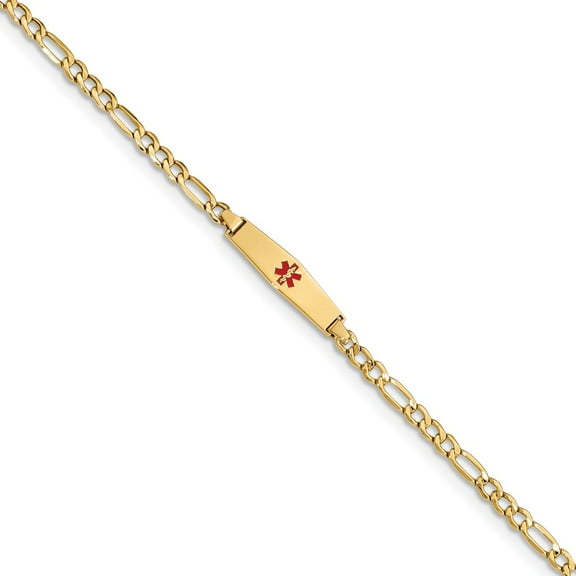 14K Yellow Gold bracelet Medical Figaro Alert Red 6 in 5.5 mm 2.5