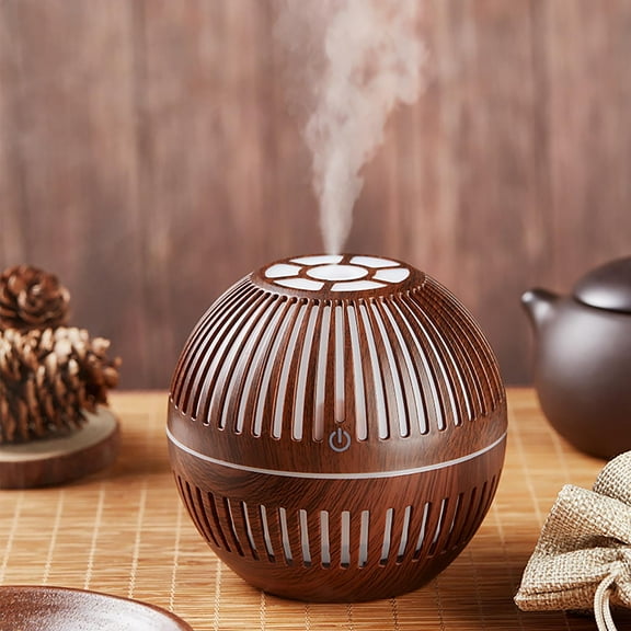 Uandlove Humidifier Large Room Circular Retro Style Hollowed Out Wood Grain Aromatherapy Machine Humidifier Essential Oil Purification And