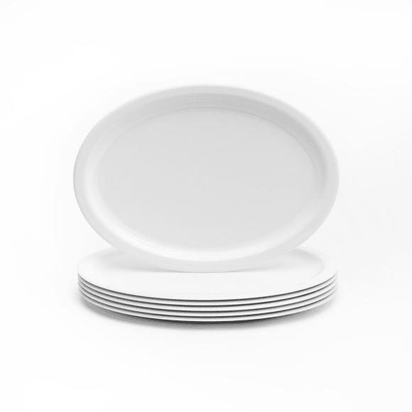 Set de 6 Platos Ovalados Grandes de Policarbonato Color Blanco. Resistente. Marca Concepto Practik