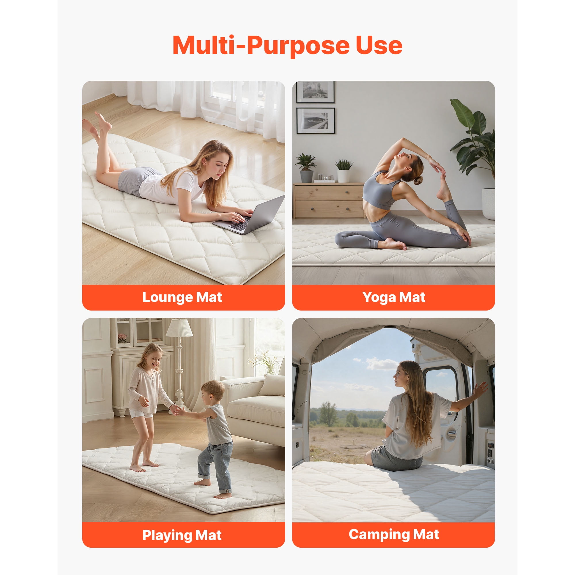 KFFKFF Japanese Tatami Mat, Twin Size Foldable Floor Mattress, Futon Mattress with Storage Bag & Fastener, 9-Layer Design for Sleeping, Dormitory, Meditation, Yoga, 80 x 39 x 2.5 in, White