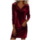 thumbnail image 2 of TaTaai Women's Winter Spring Velvet Dress Long Sleeve Lapel Button Solid Color Casual Party Dance Knee Length Stretchy Soft Gift, 2 of 6