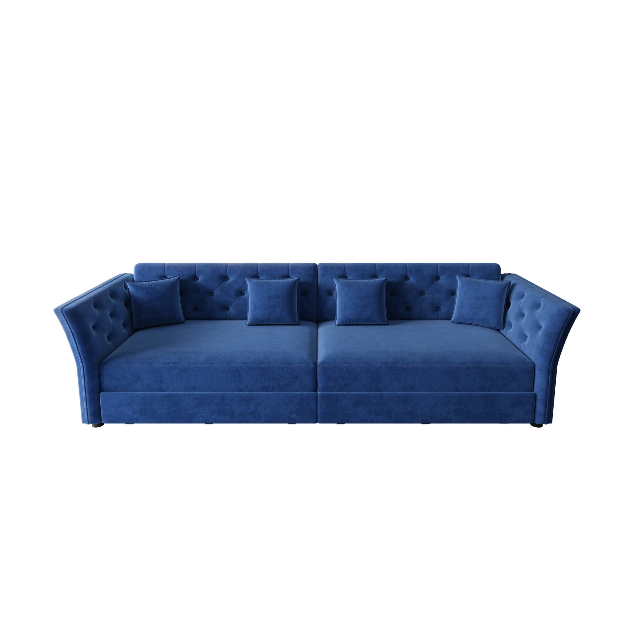 Noble House 100" Oversized Velvet Pull Out Sofa Bed, 3-in-1 Convertible Sleeper with Fabric Flower Tufting, Blue