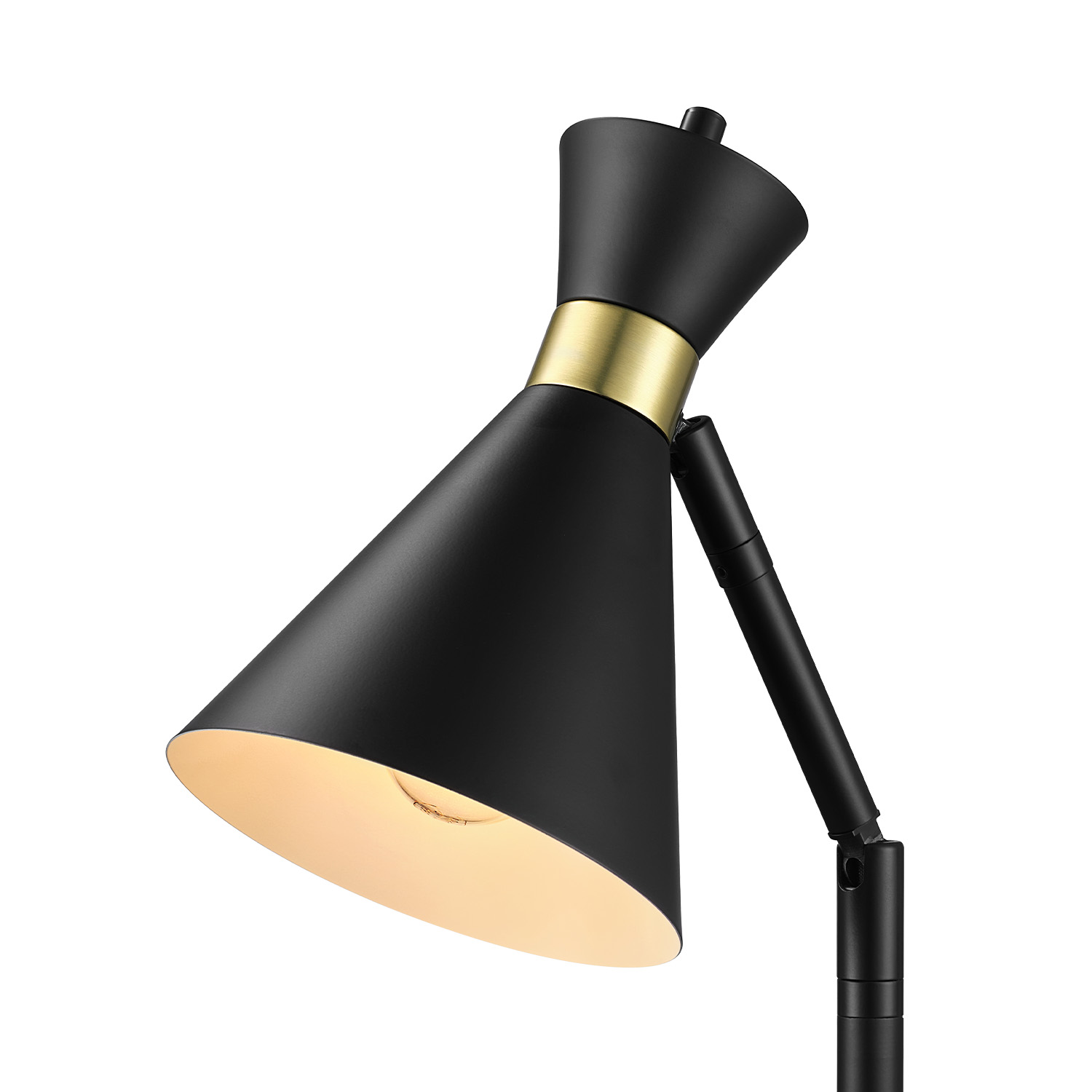 16" Matte Black Desk Lamp with Matte Brass Accents and Metal Shade